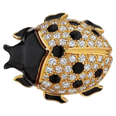 Pre-owned Cartier Paris Diamond Black Onyx Enamel Gold Ladybug Vintage Brooch