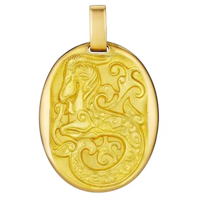 Pre-owned Cartier Paris George L'enfant Capricorn Zodiac Vintage Oval Gold Pendant In Multi