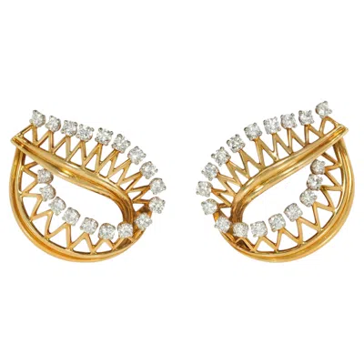 Pre-owned Cartier , Paris Gold And Diamond Wirework Leaf Earrings In Multiple
