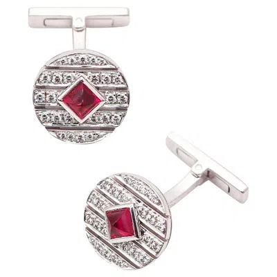 Pre-owned Cartier Paris Magnificent Cufflinks In Solid 18kt Gold Burmese Rubies & Diamonds In Multi