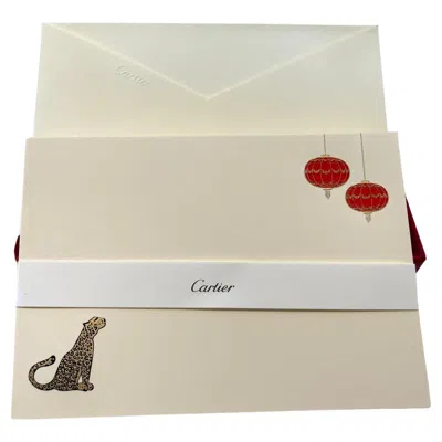 Pre-owned Cartier Paris Panther Design Card And Envelope Luxury Set Desk Stationery In Sand