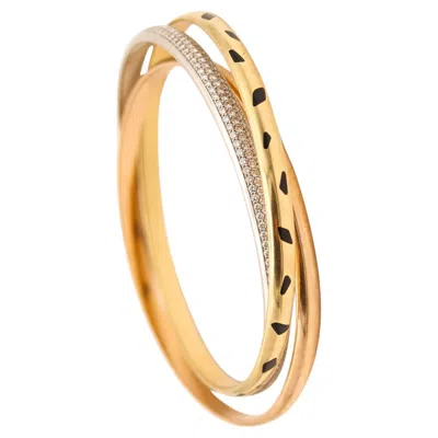 Pre-owned Cartier Paris Panther Trinity Bangles In 18kt Gold With Pave Diamonds & Onyxes In Multi