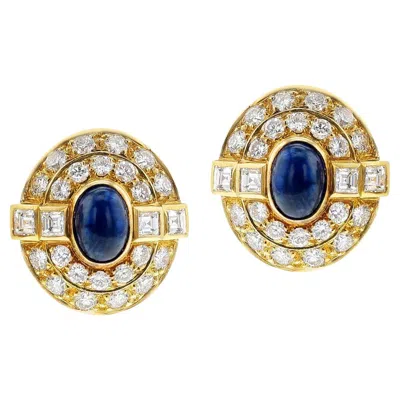 Pre-owned Cartier Paris Sapphire Cabochon And Diamond Earrings, 18k In Blue