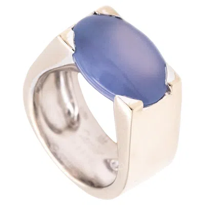 Pre-owned Cartier Paris Tankissine Chevalier Ring 18kt Gold 8.65 Cts Blue Gray Chalcedony