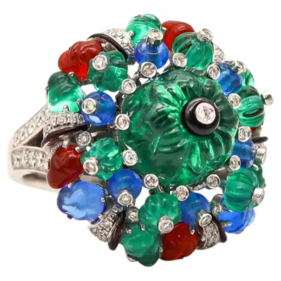Pre-owned Cartier Paris Tutti Frutti St Petersburg Ring In Platinum With Carved Gems & In Multi