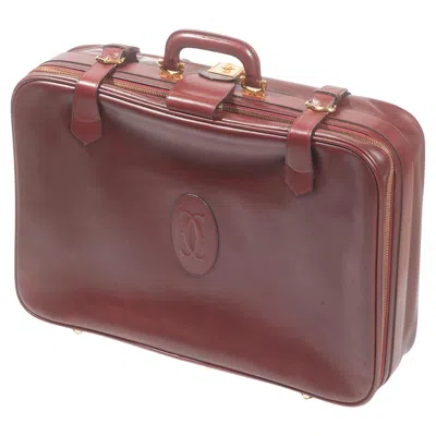 Pre-owned Cartier Paris Vintage Leather Suitcase Burgundy Bordeaux Luggage In Red