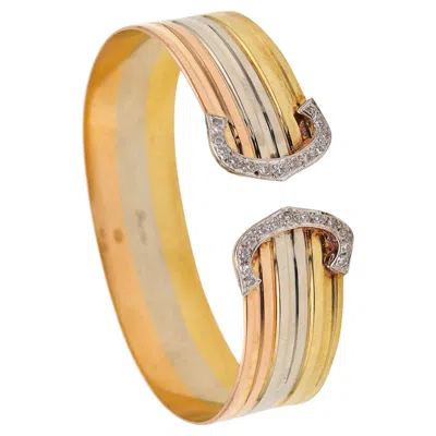 Pre-owned Cartier Paris Vintage Trinity Double C Cuff Bracelet In 18kt Gold With Diamonds In Multi