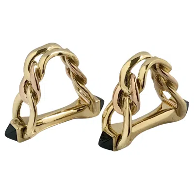 Pre-owned Cartier Paris Yellow Gold And Sapphire Set Stirrup Cufflinks