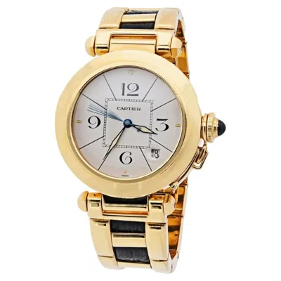 Pre-owned Cartier Pasha 18k Yellow Gold 38mm Ref. 1989 Leather Accents Watch