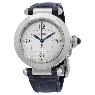 Cartier Pasha Automatic Silver Dial Black Leather Watch Wspa0012 In Blue
