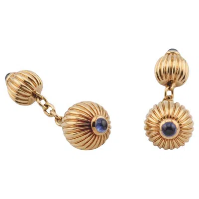Pre-owned Cartier Pasha Sapphire 18k Yellow Gold Ribbed Cufflinks