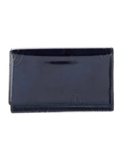 Pre-owned Cartier Patent Leather Compact Wallet In Blue