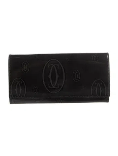 Pre-owned Cartier Patent Leather Continental Wallet In Black