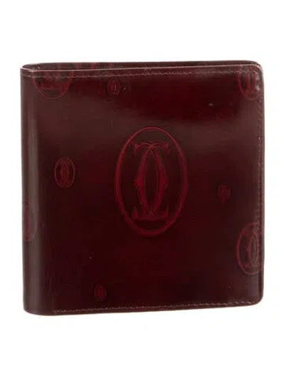 Pre-owned Cartier Patent Leather Graphic Print Bifold Wallet In Red