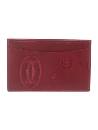 Pre-owned Cartier Patent Leather Graphic Print Card Holder In Burgundy