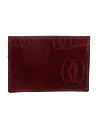 Pre-owned Cartier Patent Leather Graphic Print Card Holder In Burgundy
