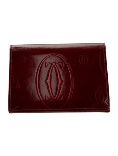 Pre-owned Cartier Patent Leather Graphic Print Continental Wallet In Burgundy
