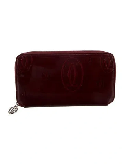 Pre-owned Cartier Patent Leather Graphic Print Continental Wallet In Burgundy