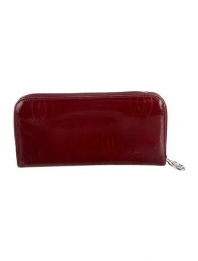 Pre-owned Cartier Patent Leather Graphic Print Continental Wallet In Red