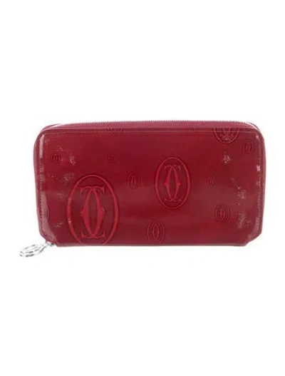 Pre-owned Cartier Patent Leather Printed Continental Wallet In Red