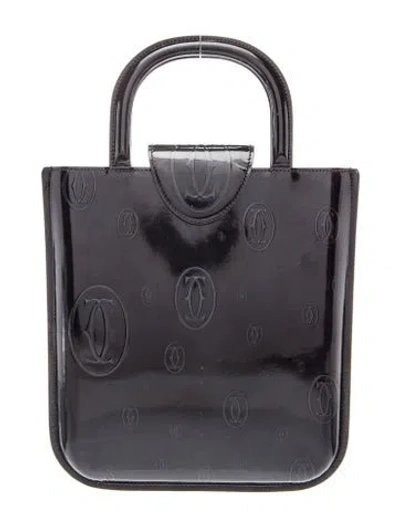 Pre-owned Cartier Patent Leather Top Handle Bag In Black