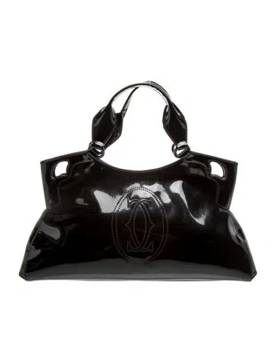 Pre-owned Cartier Patent Leather Top Handle Bag In Black