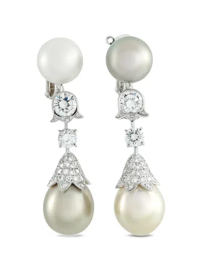 Pre-owned Cartier Pearl Diamond 3.0ct 18k White Gold Earrings In Silver