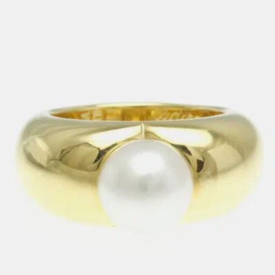 Pre-owned Cartier Pearl Heart Yellow Gold 18k Pearl Band Ring Gold Eu 52