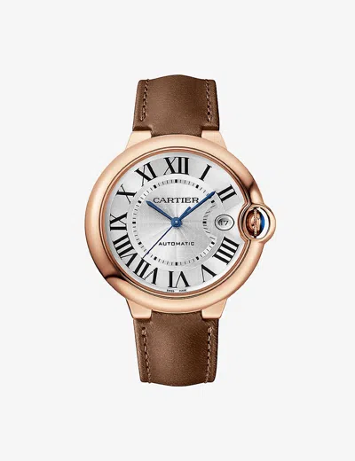 Cartier Womens Pink Gold Crwgbb0051 Ballon Bleu De 18ct Rose-gold And Leather Automatic Watch