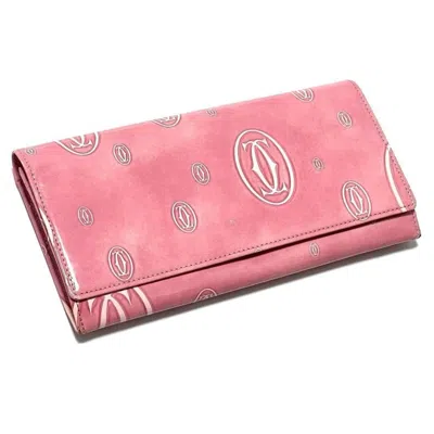 Pre-owned Cartier Pink Patent Leather Long Wallet (bi-fold) ()