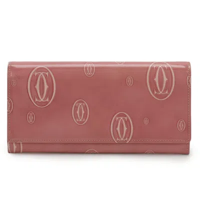 Pre-owned Cartier Pink Patent Leather Long Wallet (bi-fold) ()