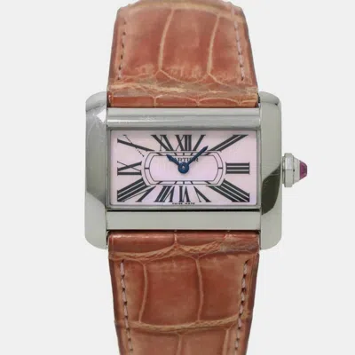 Pre-owned Cartier Pink Shell Stainless Steel Tank Divan W6301455 Women's Wristwatch 31mm