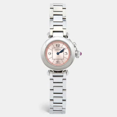 Pre-owned Cartier Pink Stainless Steel Miss Pasha W3140008 Women's Wristwatch 27 Mm