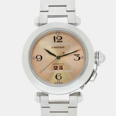 Pre-owned Cartier Pink Stainless Steel Pasha C W31058m7 Automatic Women's Wristwatch 35.5 Mm