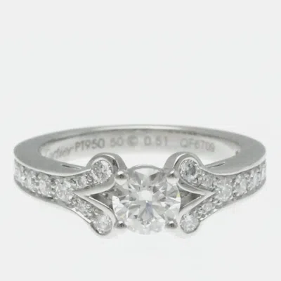 Pre-owned Cartier Platinum And Diamond Ballerine Solitaire Ring Eu 50