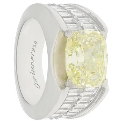 Pre-owned Cartier Platinum, Cushion-cut Fancy Yellow Diamond Ring