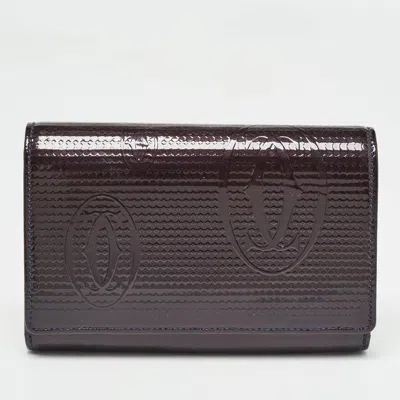 Pre-owned Cartier Plum Leather Happy Birthday French Wallet In Purple