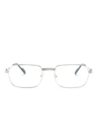 Cartier Polished Rectangle-frame Glasses In Silver