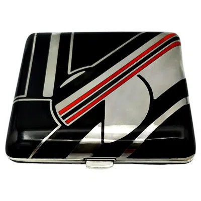 Pre-owned Cartier Powder Case For Handbag Fired Enamel Sterling Silver Made By Salimbeni In Black