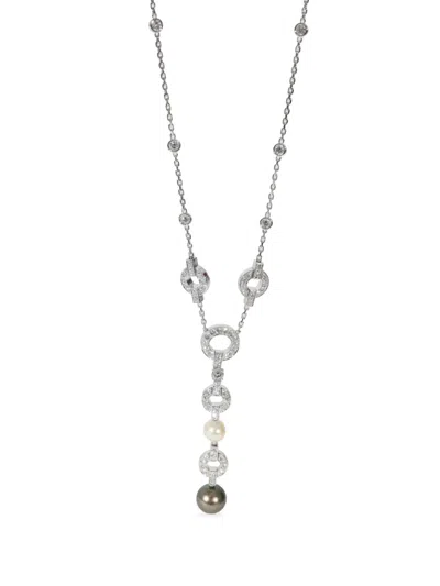 Pre-owned Cartier  18kt White Gold Himalia Diamond And Pearl Necklace In Silver