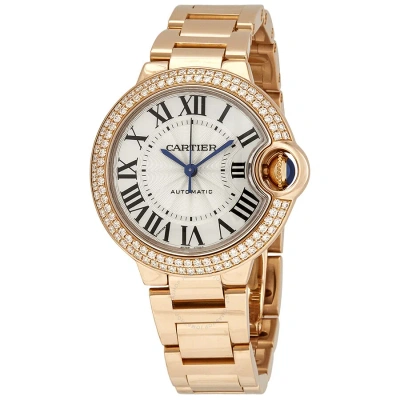 Cartier Ballon Bleu De  Diamond Lacquered Silver Guilloche Dial Ladies Watch We9020 In Gold