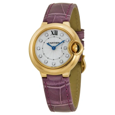Cartier Ballon Bleu Silver Diamond Dial 18kt Rose Gold Purple Leather Ladies Watch We902050 In Gold / Purple / Rose / Silver