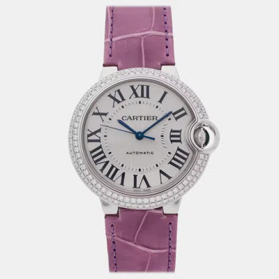 Pre-owned Cartier Ballon Bleu We900651 Silver Automatic 18k White Gold Diamond Women's Wristwatch 36