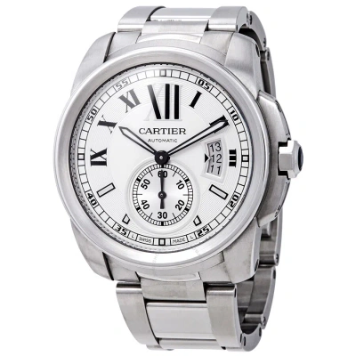 Cartier Calibre De  Automatic Silver Dial Men's Watch W7100015 In Black / Blue / Silver / Skeleton