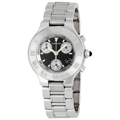 Cartier Must 21 Chronoscaph Chronograph Black With The  'double C' Motif Dial Men's In Metallic