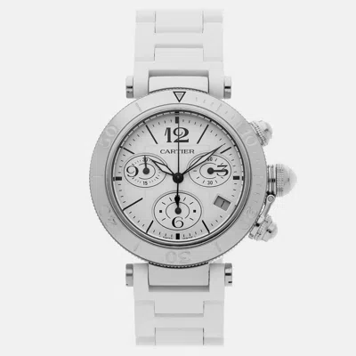 Pre-owned Cartier Pasha Seatimer Chronograph W3140005 37 Mm In Silver
