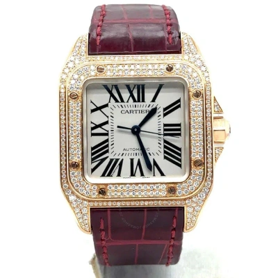 Cartier Santos 100 Diamond Silver Dial Ladies Watch Wm502151 In Burgundy