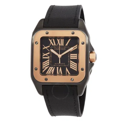 Cartier Santos 100 Pink Gold Medium Watch W2020007 In Black / Gold / Gold Tone / Pink