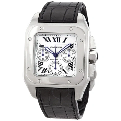 Cartier Santos 100 Xl Chronograph Silvered Opaline Dial Men's Watch W20090x8 In Black / Gold / Silver / White