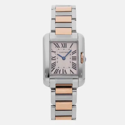 Pre-owned Cartier Tank Anglaise Small Model W5310019 Women's Watch Quartz 22 Mm In Silver